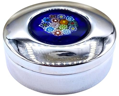 Boîte à piliers en argent 925 avec couvercle en verre de Murano, fabriquée en Italie (Bleu Multy)