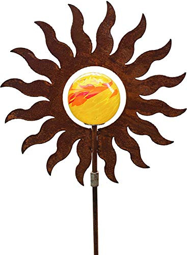 Bornhöft Gartenstecker Metall Rost Gartendeko rostige Dekoration Edelrost mit Glaskugeln (Sonne)
