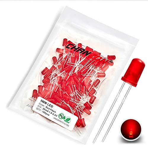 Chanzon 100 pcs 5mm Blinking Red LED Diode Lights 1.5Hz Flashing (Diffused Lens Round DC 2V 20mA) Bright Lighting Bulb Lamps Electronics Components Indicator Light Emitting Diodes