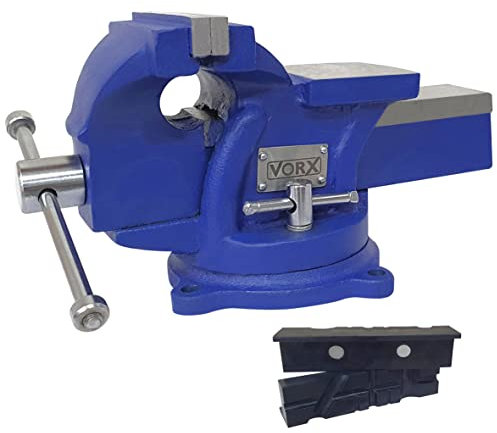 VORX Vice Bench Vice 4 Jaw Bench Engineer Workshop Swivel 360 Degrees Base Heavy Duty with Magnetic Soft Jaws, 1% Sale Value Will be Donated to Children's Hospital Sheffield