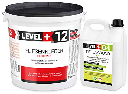 Set 20Kg Weiß Fertig Fliesenkleber Flexkleber + 5L Tiefengrund LF, LEVEL+ SET208