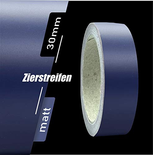 siviwonder Zierstreifen selbstklebend Folie Dunkelblau Blau Matt matt 30 mm x 10 m Rolle Dekorband Auto Motorrad Boot Fahrrad Wohnwagen Helme Pinstripe Klebeband für Konturmarkierung Linien Dekoration