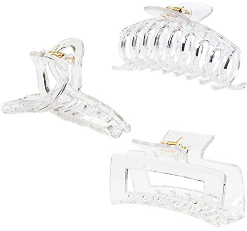 Kitiin Lot de 3 pinces transparentes pour cheveux épais/fins/fins, forte tenue en polycarbonate pour femme