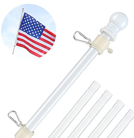 White Flag Poles for Outside House - 6ft Tangle Free Flag Pole for House,Heavy Duty Metal Flagpole Hardware for American Flags,Outdoor Flagpoles Residential for Porch,Car,Truck,Boat (without Bracket)