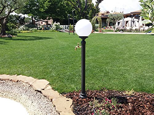 FONDERIA BONGIOVANNI Säulenbrunnen Erice aus Stahl und Gusseisen für Haus und Garten mit Wasserhahn und Globus aus Acryl