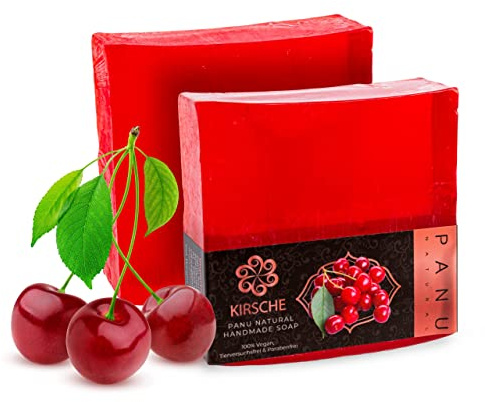 Panu Soaps Cereza - Jabón de Ducha Vegano para Todo Tipo de Piel - Jabón Natural como Gel de Ducha Sólido y Champú Sólido - Jabón de Ducha Natural como Gel de Ducha Sólido