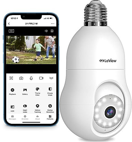 LaView 4MP Bulb Security Camera 2.4GHz,360° 2K Security Cameras Wireless Outdoor Indoor Full Color Day and Night, Motion Detection, Audible Alarm, Easy Installation, Compatible with Alexa
