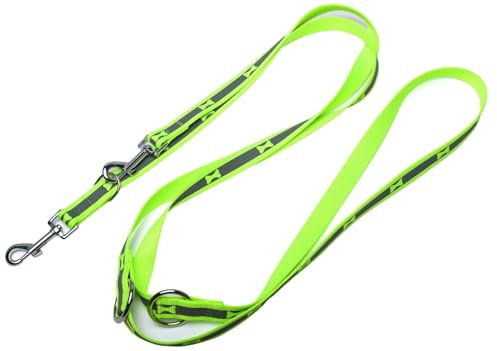 Doppelleine aus Nylon Knochen Hundeleine mehrfach verstellbar hellgrün (3M)