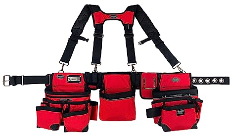 Bucket Boss 3 Werkzeugtasche Werkzeuggürtel mit Hosenträgern, rot, 55185-RD