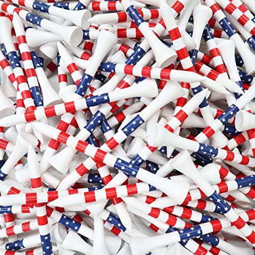 FINGER TEN Golf Tees Wood 3 1/4 2 3/4 Inch Value 50/120 Count, Durable Tees with Bright Colored Stripes for Consistent Height, 70mm 83mm Long Tees Ideal for Golfers (USA Flag, 3 1/4 Inch(120 Pack))