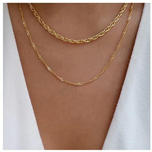 Cimenexe Bohemian Layered Twist Link Chain Necklace Gold Rope Chain Necklace Cuban Link Chain Necklace Double Chunky Link Chain Necklace Jewelry for Women and Girls Gifts