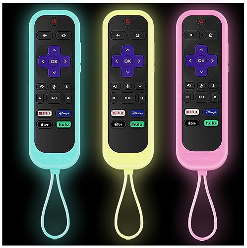 3-pack silikonskyddsfodral för Roku | Onn Roku Remote | Roku Express 4K+ | Hisense Roku TV, Roku fjärrkontroll med spårare passar Sharp Roku TV, lyser i mörkret