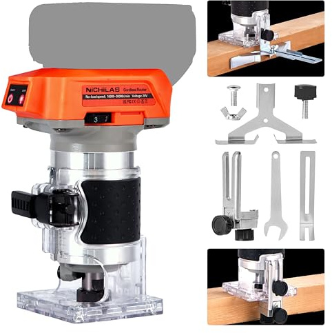 Cordless Trimmer Router, Brushless Hand Edge Trimmer for Wood Working Slotting, Trimming, Carving 1/4 Collet, Compatible with DEWALT 20V MAX Battery (NO Battery)