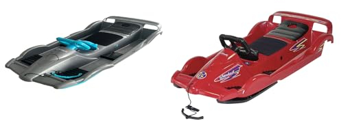 Funwave Set 2 Stück AlpenGaudi Doublerace Silber + Rot Lenkrodel für Zwei Schlitten Bob