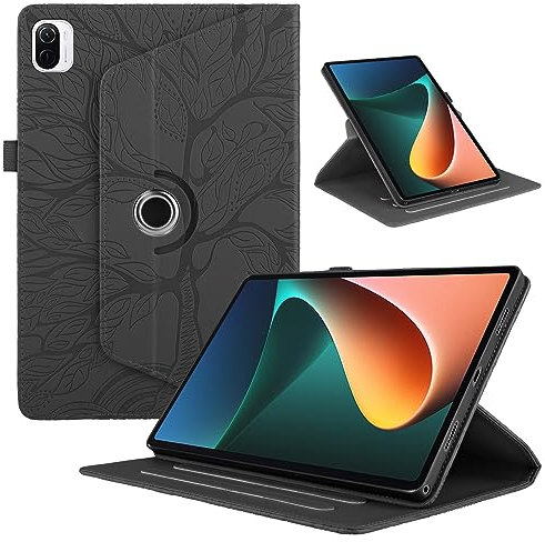 FERLAN Giratoria Compatible Funda para Xiaomi Mi Pad 5/5 Pro 11 2021 Tableta,PU Cuero Flip Funda Protectora 360°Carcasa Giratoria de ángulo Múltiple Stand Función,Negro