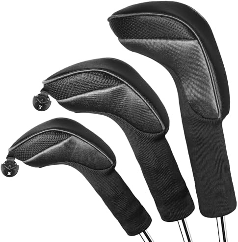 Golf Woods Club Head Covers 3/4 Set With Gift Box, Golf Head Covers 1 3 5 7 X With Interchangeable Number Tag for Men Women Fit All Wood Clubs (Blue-3 pack (Driver+Fairway+Hybrid))