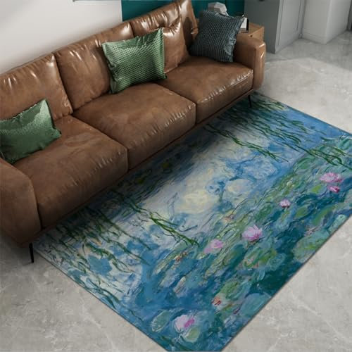 Via Vela Claude Monet Teppich für Schlafzimmer, Wohnzimmer, Küche, Teich, Seerosen, Rutschfester, niedriger Floreingang, ultradünner Teppich, maschinenwaschbar 120x170cm