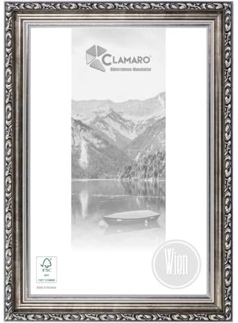 CLAMARO 'Wien' Bilderrahmen Antik 20x80 Massivholz | Silber | 60 mm breite Shabby Chic Vintage Barock Leiste | Holzrahmen inkl. Acrylglas, Rückwand, Metall Aufhänger