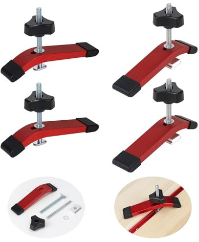 SWAWIS 4 Lots de Rouge T-Track Hold Down Clamp de Alliage d'Aluminium, T Track Jeu de Pinces de Maintien en T à Action Rapide pour Outils de Travail du Bois et du Métal