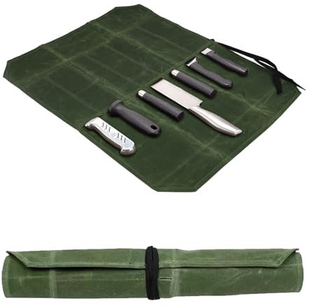 Granvoo Messer-Rolltasche, Aufbewahrungstasche für Küchenmesser, Messertasche Kochmesser Rolltasche, Gewachste Canvas-Messertasche mit 7 Steckplätzen für Camping, Wandern