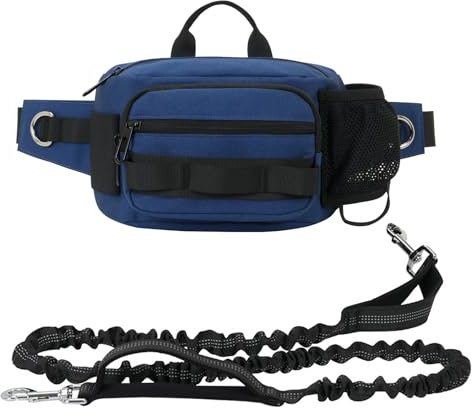 SOUUXIU Hands Free Dog Leash, Waist Leash for Dog Walking, Running Leash with Zipper Pouch Dual Handle and Retractable Bungee for Training Jogging Hiking