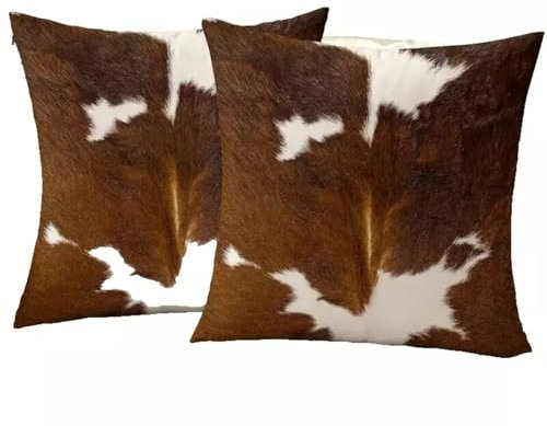 Generisch 2 er Set Landhaus Kissen Kuhfell 45,7 x 45,7 cm feine, replike Cottonstruktur Laserdruckl, Reißverschluss(100% Polyester) Füllung im Lieferumfang