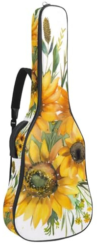 Gitarrentasche mit Sonnenblumenstrauß, gepolstert, Rucksack für Akustikgitarre, Rucksack mit verstellbaren Schultergurttaschen, Mehrfarbig 04, 42.9x16.9x4.7 in, Lässiger Tagesrucksack