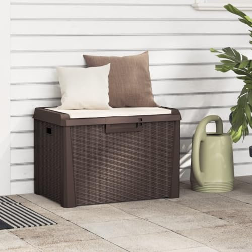 WKIEQACO Outdoor Aufbewahrungsboxen Garten Aufbewahrungsbox mit Sitzkissen Braun 125L PP