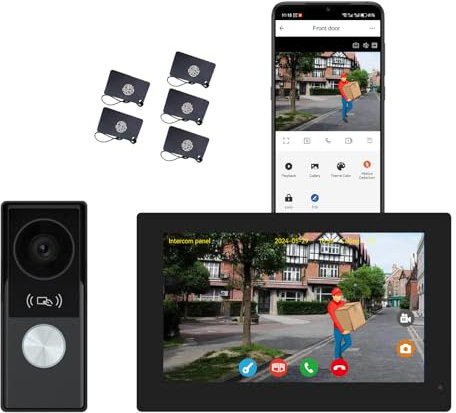 Smartphone 2-Wire connected videophone, Video Doorbell Camera with Monitor, Full Metal 1080P Camera, 7 Inch Touch Screen Support Tuya APP, Two Way Talk, Video Recording, Remote Unlock for Smart Home