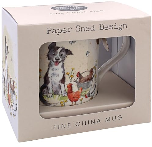 The Leonardo Collection Taza de papel con diseño de Collie & Hens para el hogar y la cocina, elegantes tazas de cerámica para té y café, bonito juego de tazas para hombres y regalos de cumpleaños para