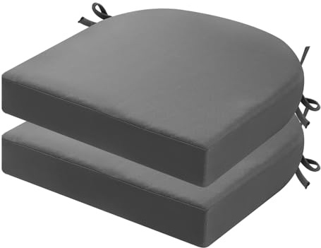 PRIMEPATIO Sitzkissen für Gartenstuhl, dick, 7 cm, wasserdichte Kissen für Gartenmöbel mit Bändern, Stuhl-Sitzkissen, Esszimmer, 45 x 45 cm, Dunkelgrau, 2 Stück