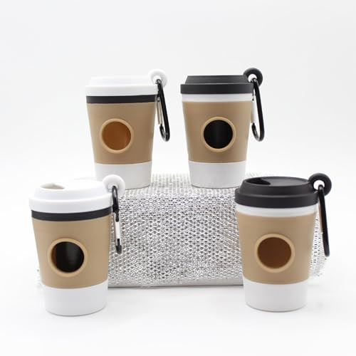4 Stück Kotbeutelspender für Hundeleine, Kaffeetasse Design, mit Karabiner, Hundekotbeutel Spender, Wiederverwendbar, Haustierprodukte, Tragbarer Hundekotbeutelspender, für Haustiere