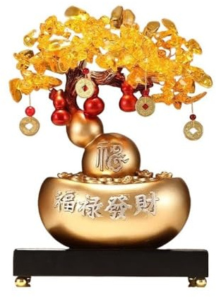 WANGHAI-666 Money Tree Kristall-Geldbaum mit Sockel, Reichtum, Glück, Ornament for den Weinkühler zu Hause Feng Shui Decor Tree(Gold)