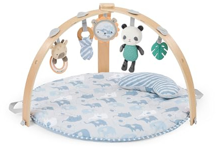 Ingenuity, Cozy Spot Gimnasio de actividades reversible con edredón y alfombra de juego, barra de juguetes de madera - Elephant March (Safari neutro), para recién nacidos en adelante