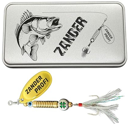 Gluecksfish Anglergeschenk mit Gravur - Männer - Frauen - Angelköder - Angelhaken - Spinner - Glücksfisch (Zander Profi)