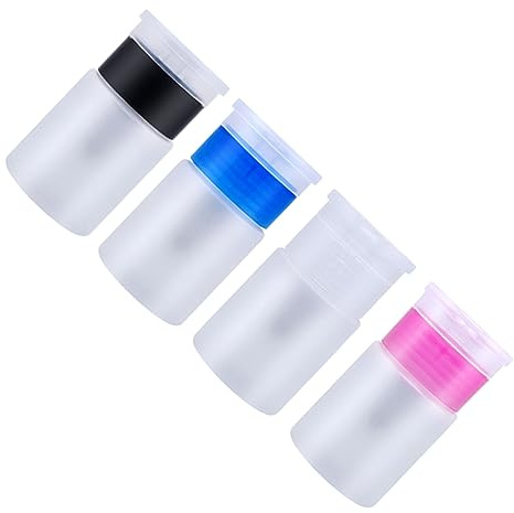 Vaguelly 4pcs 60ml Travel Pump Dispenser Bottles Empty Refillable Cosmetic Bottles Portable Makeup Container Lid for Nail Art and Random Color