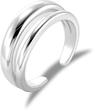 ALEXCRAFT Double Sterling Silver Rings for Women, 2in1 Chunky Thick Ring Adjustable Large Wide Smooth Open Dome rings Set 925 Sterling Silver Chunky Thumb Finger-Ring for Women Lady Men