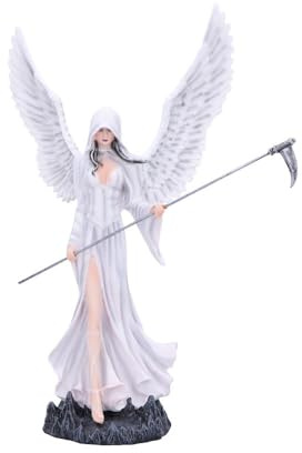 Nemesis Now Mercy (klein) Harz Kapuzen Engel Statue - Deko Engel hält Sense - mit fließendem Gewand, Flügeln und dunkler Basis für Fantasy Decor