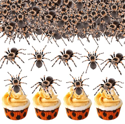 50 Stück Essbare Spinnen,Halloween Spinnen Deko Essbar,Spinnen Kuchendeko,Realistische Wolfsspinne Deko Essen Spinnen Cupcake Topper für Kuchen Deko Tortendeko Halloween Party