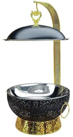 Luxury Stainless Steel Chafing Dish, Black with Gold Accents, Decorative Stand, 8L Capacity, 71cm Height, Dome Cover