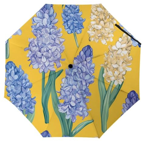 SMAZDFXX Parapluie de voyage compact et coupe-vent à fleurs de jacinthe jaune, parapluies automatiques pliables