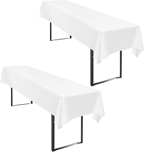 2 Stück Tischdecke Bierzeltgarnitur 110 x 260cm Weiß Biertischdecke für 50-70 cm Tischbreite, Polyester Premium Wiederverwendbar Biertisch Tischdecken für Biertischgarnitur