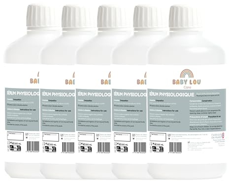 BABYLOU CARE | Fysiologiskt serum i 5 x 500 ml flaska | NaCl 0,9 % | Tillverkad i Frankrike | Näsborrstvätt | Näshygien | För extern bevattning