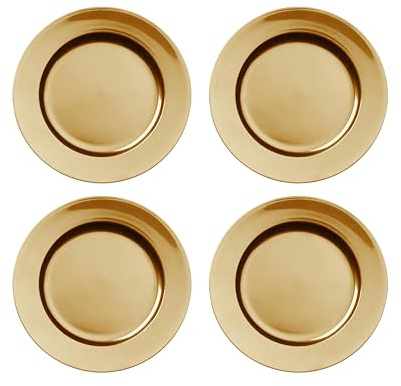 mucHome 4x Platzteller Dekoteller Event Teller glänzende Unterteller in Gold, Silber und Rot - Ø 33cm edler wiederverwendbarer Teller, Tischdeko für Festtafel, Familienfeier, Weihnachten (Gold)