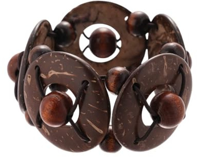 MMIUAEG Boho Wooden Coconut Shell Bracelet for Women Handmade Colorful Wooden Beaded Stretch Bracelet Vintage Ethnic Statement Bangles for Festival Party-Brown