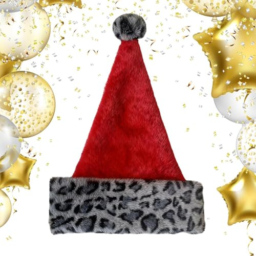 Hiemible Weihnachtsmannmütze Für Erwachsene,Doppelschichtig Stilvoll Weich - Plüsch Weihnachtsmütze mit Leopardenmuster - für Versammlung, Fotografie, Paraden, Freunde, Mutter, Freundin und
