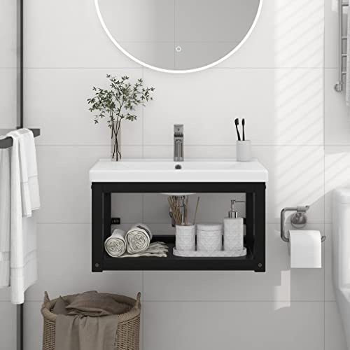 QJBSAVVA Telaio per lavabo da parete, nero, 59 x 38 x 31 cm, in ferro verniciato a polvere, design moderno, durevole, per bagno, WC per ospiti e piccoli spazi