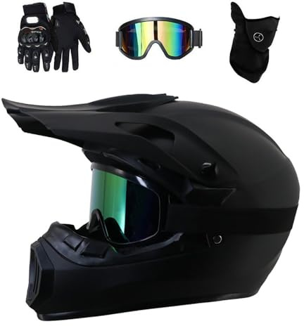 Full Face MTB Motocross Helmet, with Goggles Gloves Mask, Youth Kid Dual Sport Off Road ATV Scooter Motorbike Helmet, Downhill Quad Dirt Bike Enduro Crash Helmets(Grey,M/56-57CM)