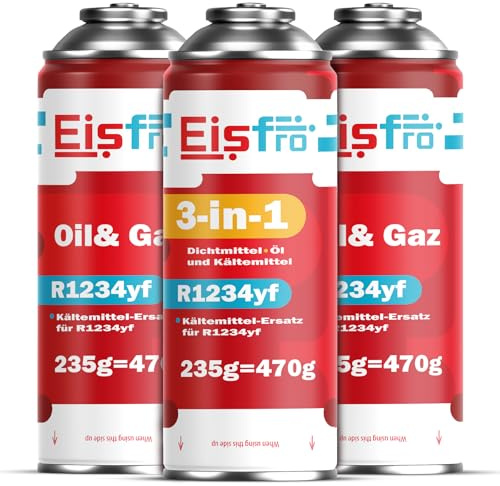 Eisfro 3-en-1 – Recharge Climatisation Auto R1234yf avec Huile et Stop-Fuite XL + 2X R1234yf XL 235 g – Lot pour Remplissage Autonome de Climatisation Automobile, Chaque Boîte 235 g