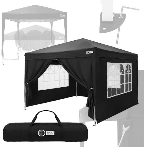 ECD Germany Tonnelle de Jardin Pliante 3x3 m Imperméable, Barnum Pliant Pop up avec 4 Parois Amovibles, Protection UV 50+, Sac de Transport, Tente de Réception Pavillon Gazebo pour Patio Camping, Noir